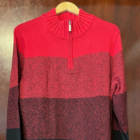 Karen Scott Red and Black Quarter-Zip Sweater - Picture 1 of 5